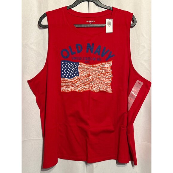 Old Navy Red Sleeveless Tank Top XXL Featuring USA Flag Graphic - Picture 1 of 9